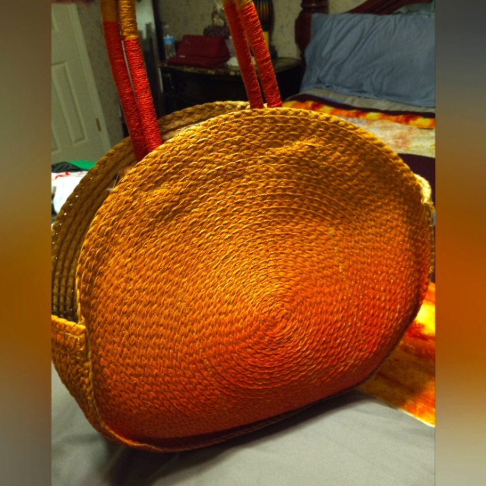 Round Woven Orange and Yellow Handbag